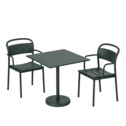 Muuto Linear Steel Käsinojallinen Tuoli, Tummanvihreä -Fatboy Emu Kauppa Linear steel armchair cafe table 70x70 h73 dark green Muuto 5000x5000 hi res 150